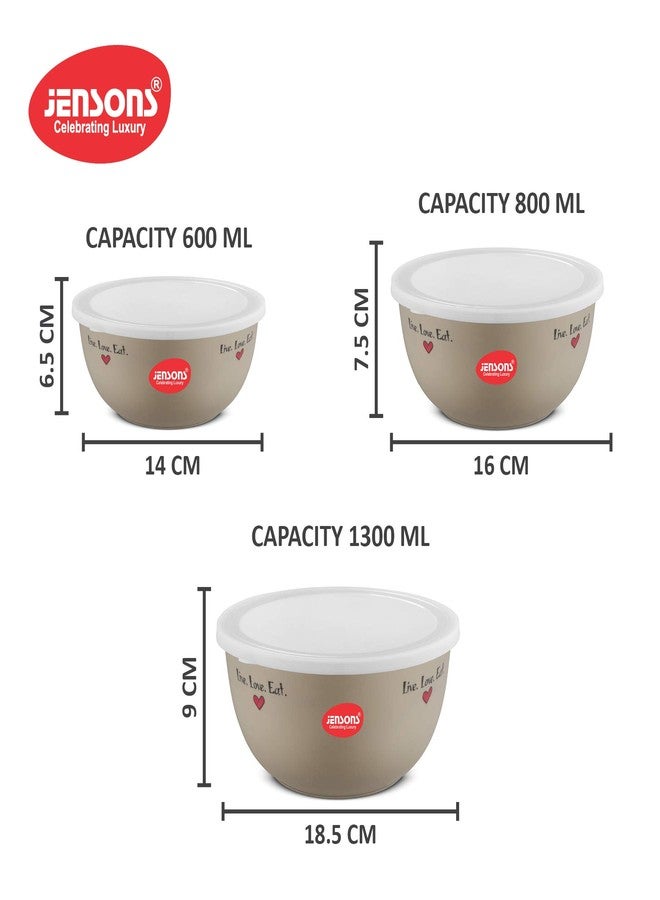 JENSONS Flora Microwave Safe Bowl | Diwali Gifts, Serving Bowl with Lid, Mixing Bowl, Oven Bowl Set Microwave, Flora Stainless Steel Bowl Set of 3 with 600ml, 800ml, 1300ml-Creame - Image 5